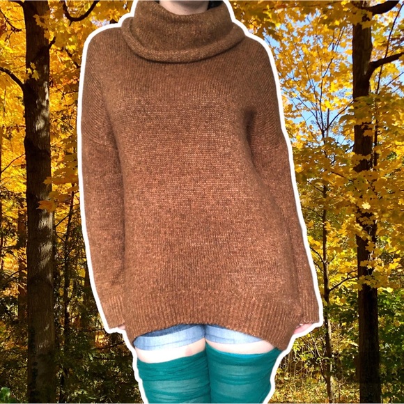 Oversized Longline Autumn Harvest Cowl Neck Tunic Sweater, Size S - Picture 1 of 5